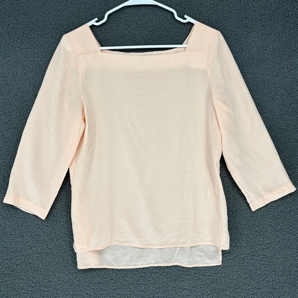 Antonio Melani Peach 100% Silk Square Neck 3/4 Sleeve Blouse Top Size S